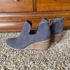 Toms Gray Suede Wedge Ankle Booties